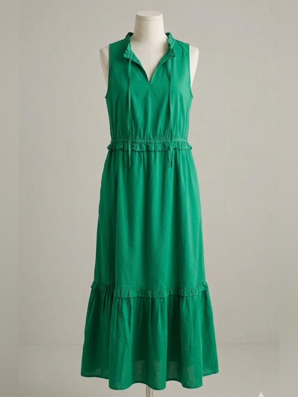 J Crew Kelly Green Tiered Midi Dress Sz 6 Sleeveless Pockets Flowy Boho Preppy